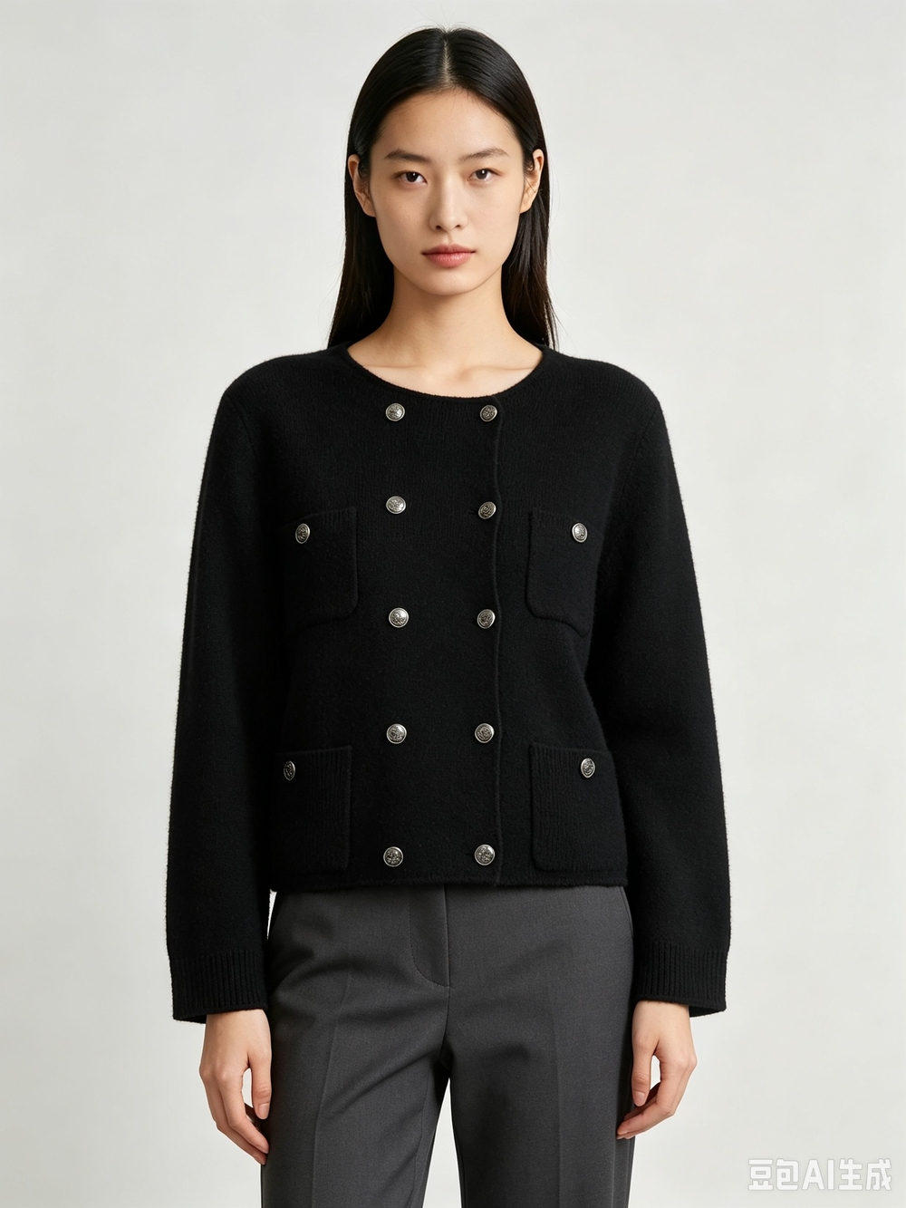 Chanel Black Double-Breasted Knit Jacket - Picture 3 of 12